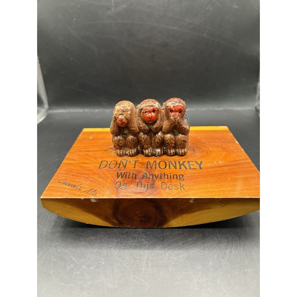 No Evil Monkeys Souvenir Desk Ink Blotter Don't Mess With Desk Osceola , MA.